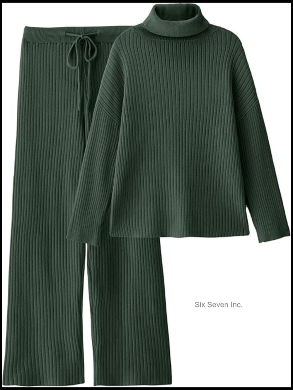 2 Piece Turtleneck Sweater & Wide Leg Pants Lounge Set Cozy Knit Sweatsuit